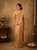 Soft Peach Traditional Lotus Pond Printed Design Pure Tussar Saree with Sequins Border