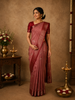 Elegant Dual-Tone Rosewood Floral Butta Zari Woven Design Design Pure Tussar Saree with Contrast Floral Border