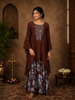 Rustic Cocoa Brown Floral Beads Embroidered Design Crepe Indo Western Palazzo Suit
