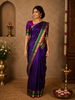 Royal Navy Blue Floral Butta Zari Woven Design Kanchipuram Silk Saree with Contrast Zari Border