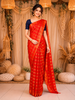 Coral Red Checked Zari Woven Kanchipuram Silk Saree