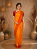 Orange Floral Butta Woven Kanchipuram Silk Saree with Zari Border