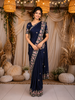 Navy Blue Floral Sequins Embroidered Design Satin Saree