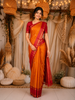 Mustard Orange Paisley Woven Design Pure Kanchipuram Silk Saree with Contrast Woven Border