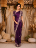Deep Plum Purple Floral Sequins and Beads Embroidered Design Satin Party Wear Saree