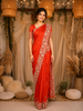 Burnt Orange Floral Sequins Embroidered Satin Saree