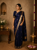 Deep Navy Blue Butta Zari Woven Design Pure Kanchipuram Silk Saree with Zari Border