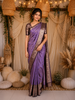 Violet Floral Woven Design Pure Kanchipuram Silk Saree with Contrast Border