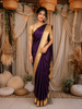 Deep Purple Butta Woven Design Pure Kanchipuram Silk Saree with Contrast Border