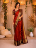 Rust Orange  Butta Woven Design Pure Kanchipuram Silk Saree with Contrast Zari Woven Border