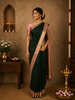 Deep Forest Bottle Green Striped Zari Woven Design Pure Kanchipuram Silk Saree with Contrast Ornamental Zari Border