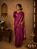 Deep Plum Purple Butta Zari Woven Design Pure Kanchipuram Silk Saree with Contrast Ornamental Zari Border