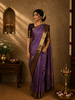 Royal Iris Purple Ornamental Zari Woven Design Pure Kanchipuram Silk Saree with Contrast Zari Border