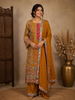 Mustard Yellow Floral Designed Semi Silk Salwar Suit