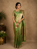 Parrot Green floral Design Tissue Saree