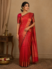 Red Floral Woven Pure Kanchipuram Silk Saree with Zari Border