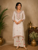 Off White Floral Embroidered Georgette Kaftan Suit