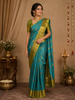 Teal Green Pure Kanchipuram Bridal Silk Saree with Floral Motif & Zari Border