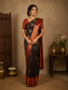 Black Floral Butta Woven Silk Saree With Contrast Border