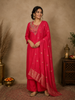 Bright Red Floral Embroidered Silk Cotton Salwar Suit