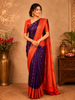 Purple Stripes And Butta Woven Pure Kanchipuram Silk Saree