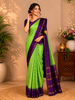 Green Small Checks Woven Pure Kanchipuram Silk Saree