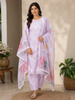 Lavender Straight Cut Salwar Suit Adorned with Flower Design Paired with Dupatta