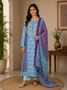 Blue Crepe Straight Cut Salwar Suit for Women Adorned with Floral Prints With Full Sleeves and U- Neck