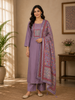 Lavender Floral Designed Semi Silk Straight Cut Salwar Suit