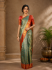 Mint Green Floral Woven Motifs Pure Kanchipuram Tissue Silk Saree