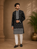 Black Floral Designed Cotton Kurta Set, With Pant