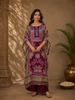 Purple Floral Designed Semi Silk Kaftan Suit