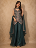 Bottle Green Floral Embroidered Design Chiffon Palazzo Suit with Dupatta