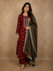 Rich Maroon Floral Zari Embroidered Design Banarasi Anarkali Salwar suit with Contrast Dupatta