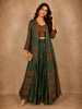 Deep Olive Green Paisley Printed Design Georgette Palazzo Suit with Long Coat