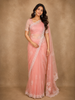 Blush Peach Floral Beads Embroidered Design Net Designer Saree with Designer Border