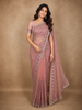 Dusty Rose Pink Floral sequins and Thread Embroidered Design Net Designer Saree with Designer Border