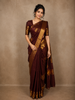 Burgundy Mini Checked Zari Woven Design Pure Kanchipuram Silk Saree with Floral Zari Border