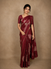 Deep Maroon Birds Motif Printed Design Pure Tussar Saree