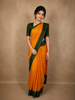 Mustard Yellow Checked Woven Design Pure Kanchipuram Silk Saree with Contrast Temple Border