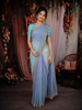 Pastel Powder Blue Diagonal Sequins and Silver Embellished Design Satin Designer Saree with Stone Work Border