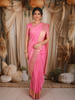 Candy Pink Butta Zari Woven Silk Saree with Self Gold Floral Border