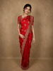 Dark Pink Floral Butta and Stone Embellished Design Satin Designer Saree with Stone Work Border