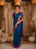 Peacock Teal Blue Butta Zari Woven Design Pure Kanchipuram Silk Saree with Contrast Zari Border