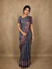 Charcoal Ash Grey Abstract Printed Design Semi Tussar Saree with Floral Border