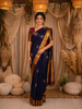 Navy Blue Butta Zari Woven Design Pure Kanchipuram Silk Saree with Contrast Border
