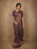 Earthy Coffee Brown Abstract Printed Design Semi Tussar Saree with Floral Border