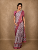 Soft Ash Grey and Rose Pink Floral Printed Design Semi Tussar Saree