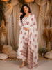 Soft Ivory Floral Printed Design Cotton Anarkali Salwar Suit with Dupatta
