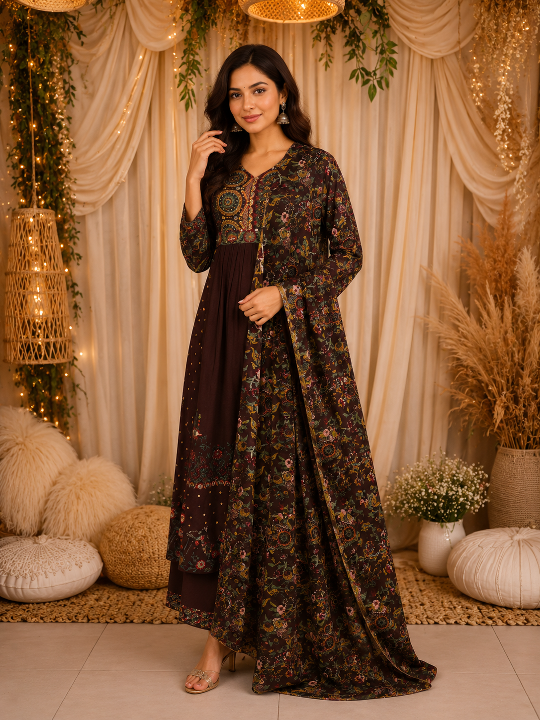 long dress with dupatta Pink Full Sleeve Anarkali with Embellished Dupatta 6 / Tall